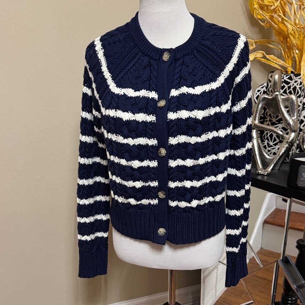 Vineyard Vines Navy and White Striped Cardigan Size S pre- owned.